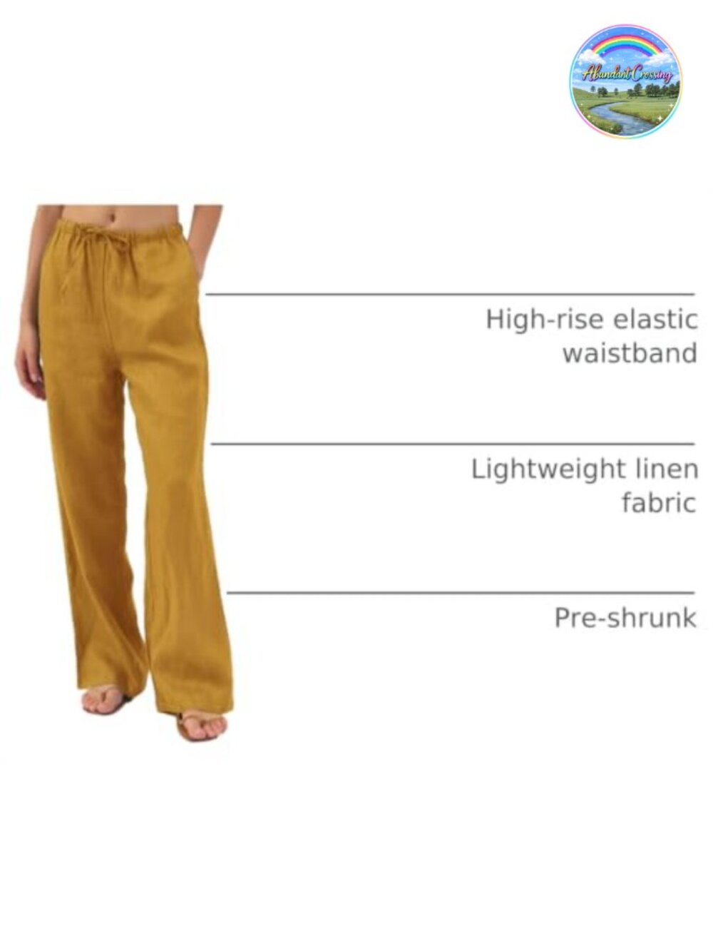 Pure Linen Drawstring Wide Leg Pants High Rise Slant Pockets - Picture 3 of 5